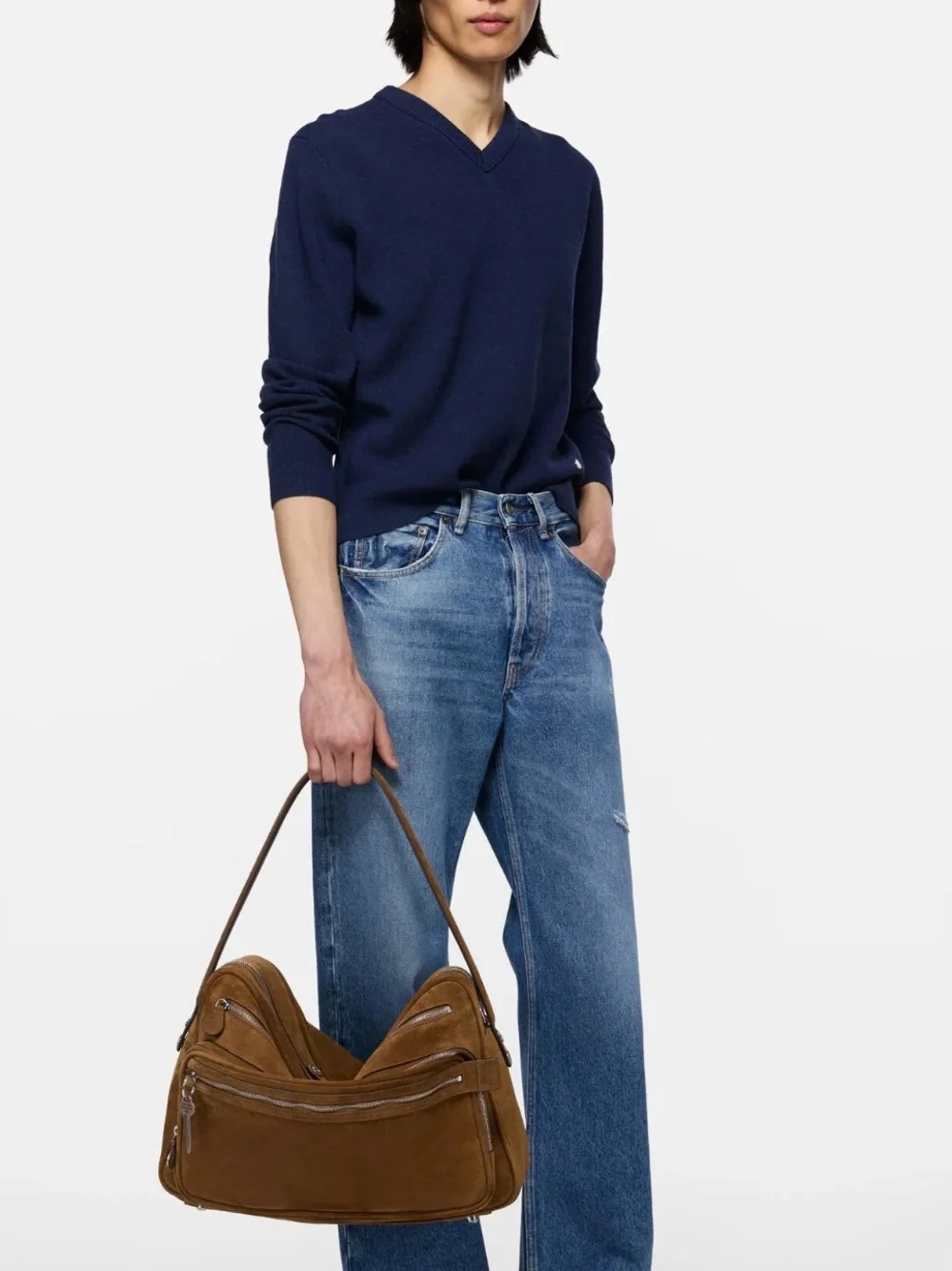 Acne Suede Messenger Bag in Warm Brown